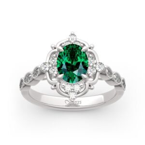 Nexus Bague Vintage en Argent Sterling Coupe Emeraude